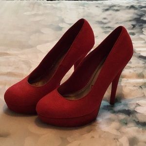 5” Brash red suede heels